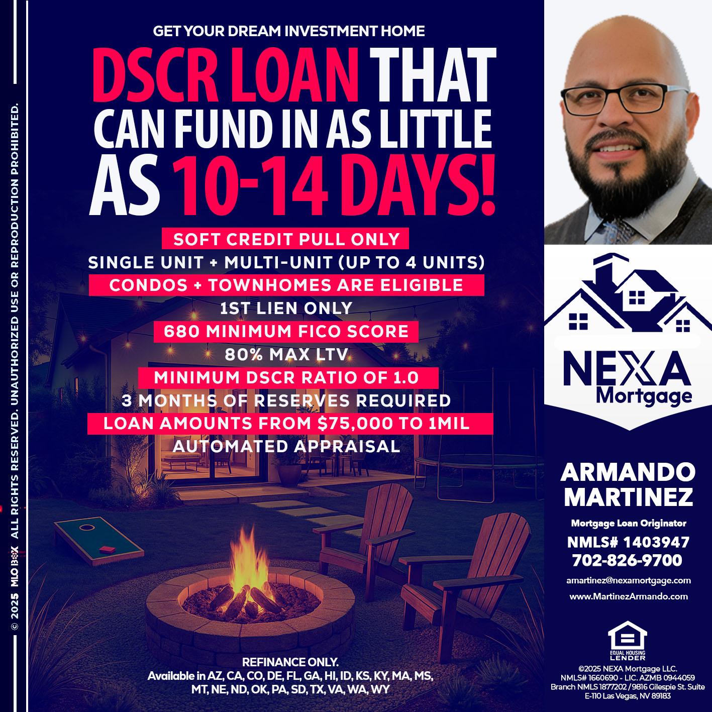 DSCR LOAN - Armando Martinez -Mortgage Loan Originator