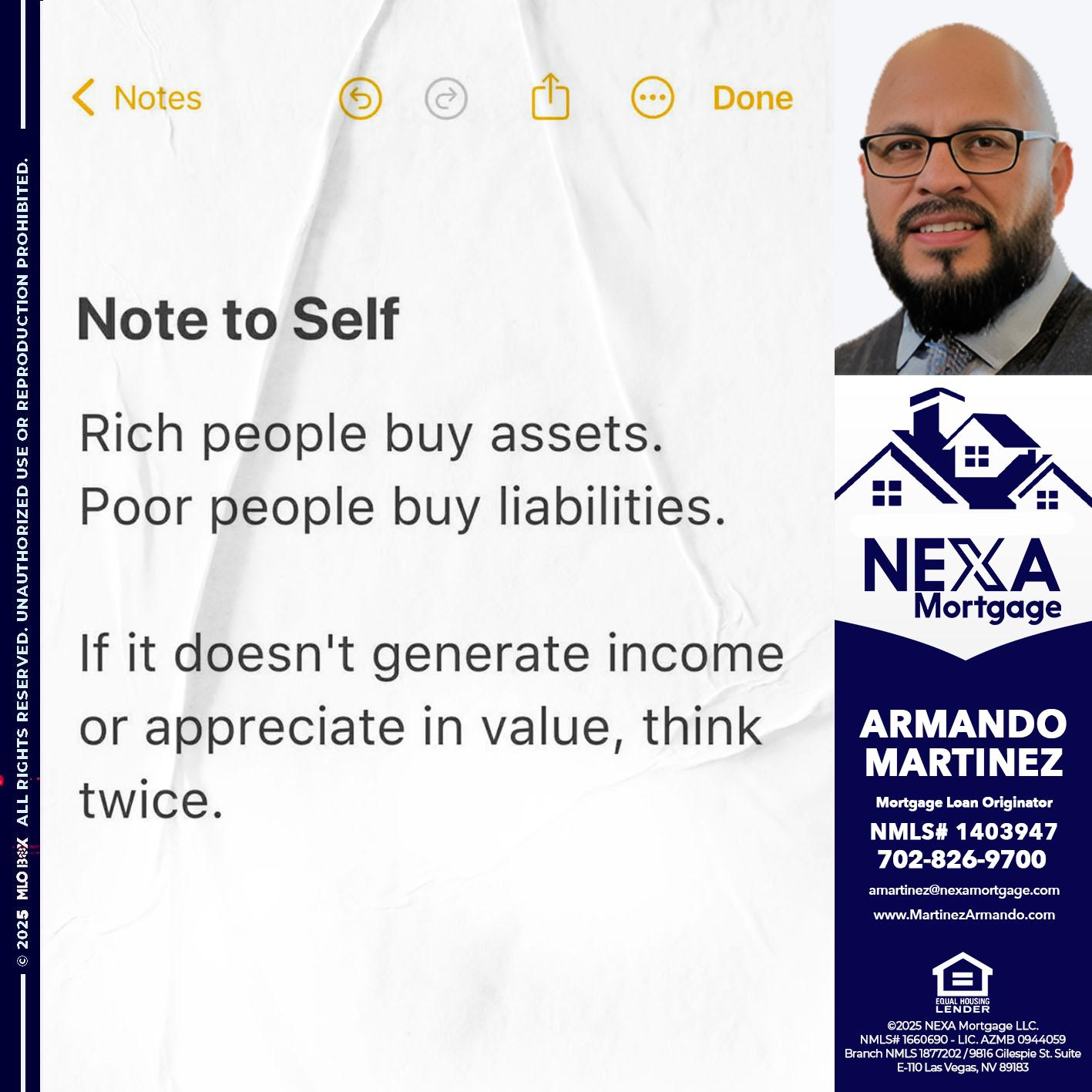 NOTE TO SELF - Armando Martinez -Mortgage Loan Originator