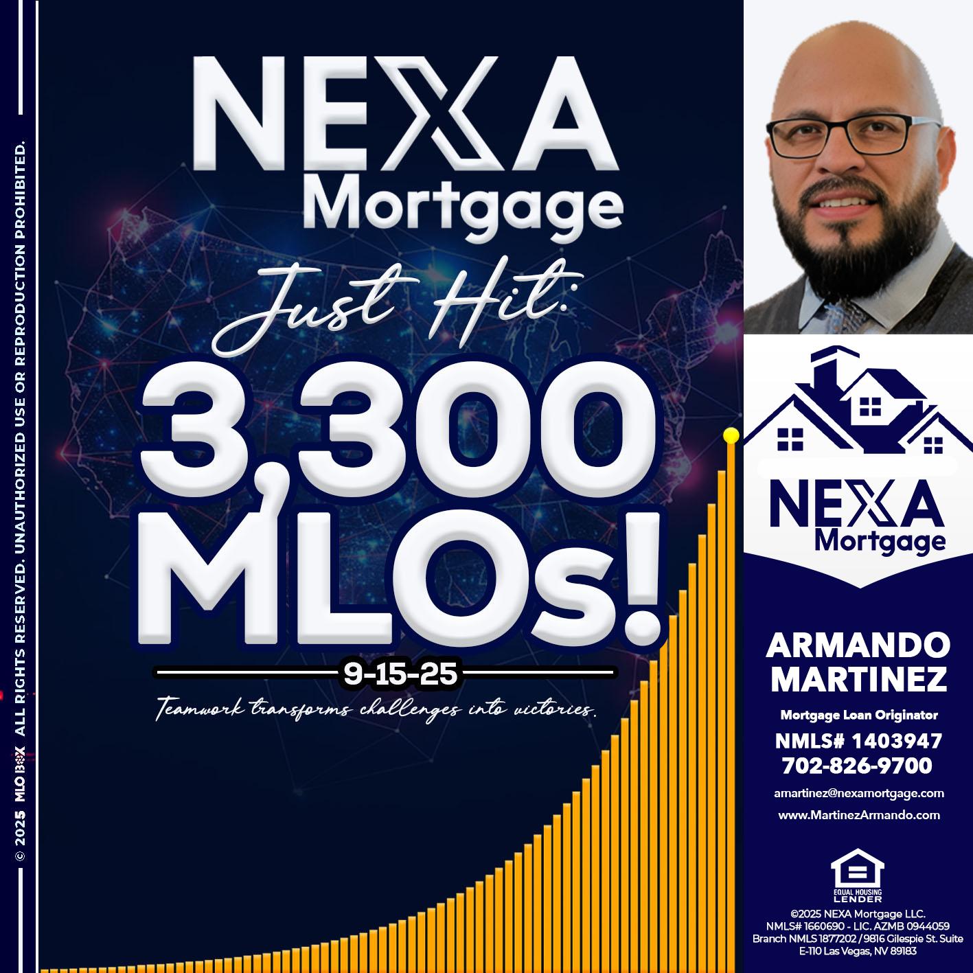 NEXA JUST HIT 3300 MLOS - Armando Martinez -Mortgage Loan Originator