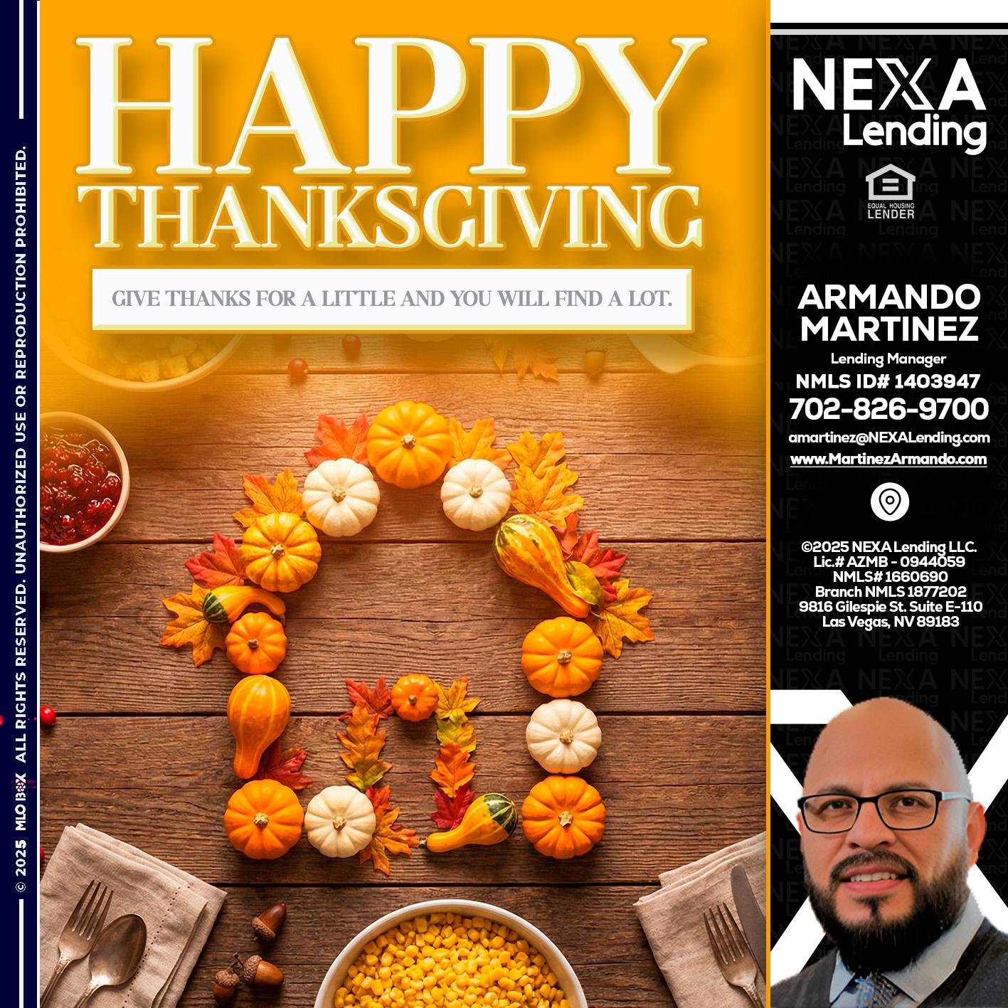 HAPPY THANKSGIVING - Armando Martinez -Mortgage Loan Originator
