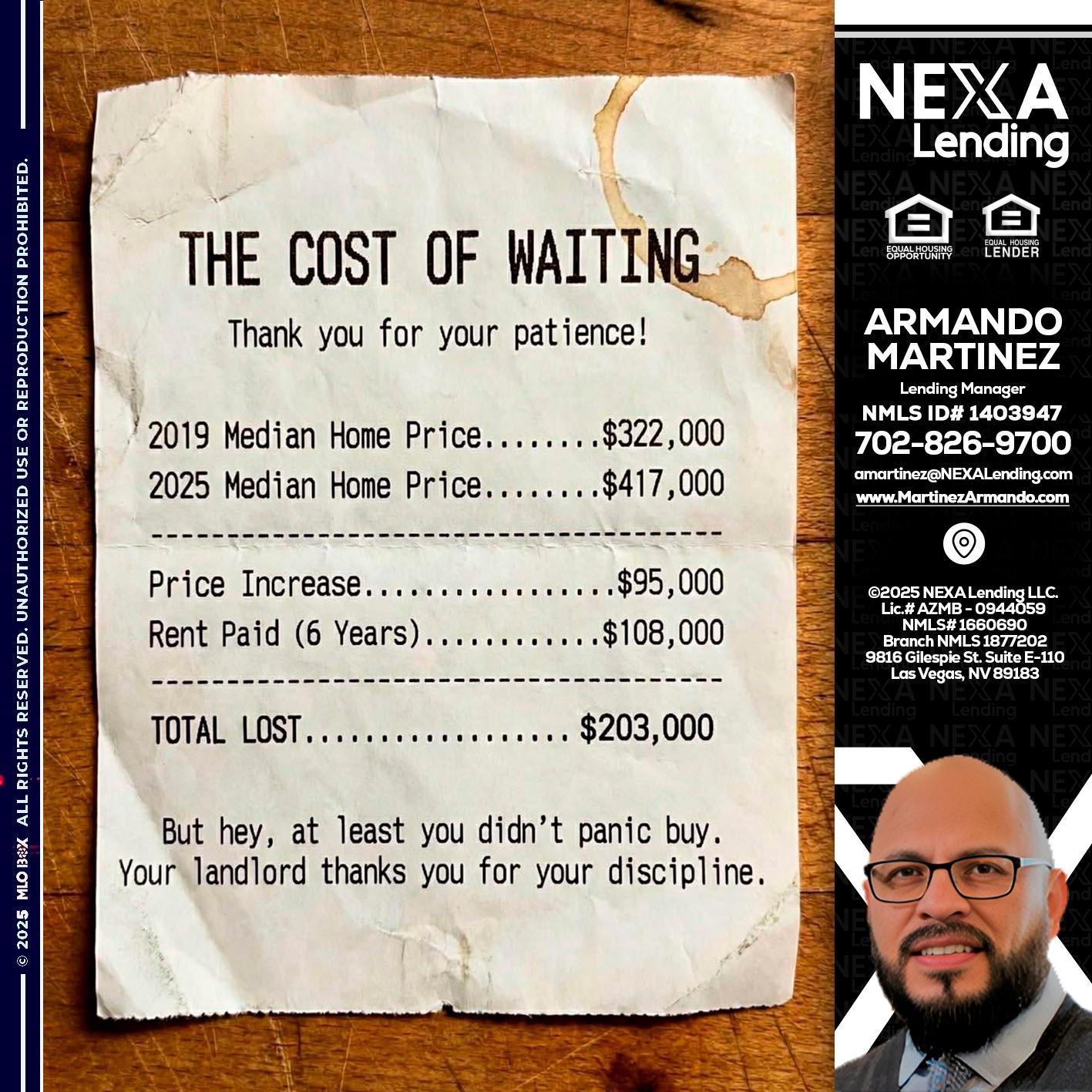 THE COST OF WAITING - Armando Martinez -Mortgage Loan Originator